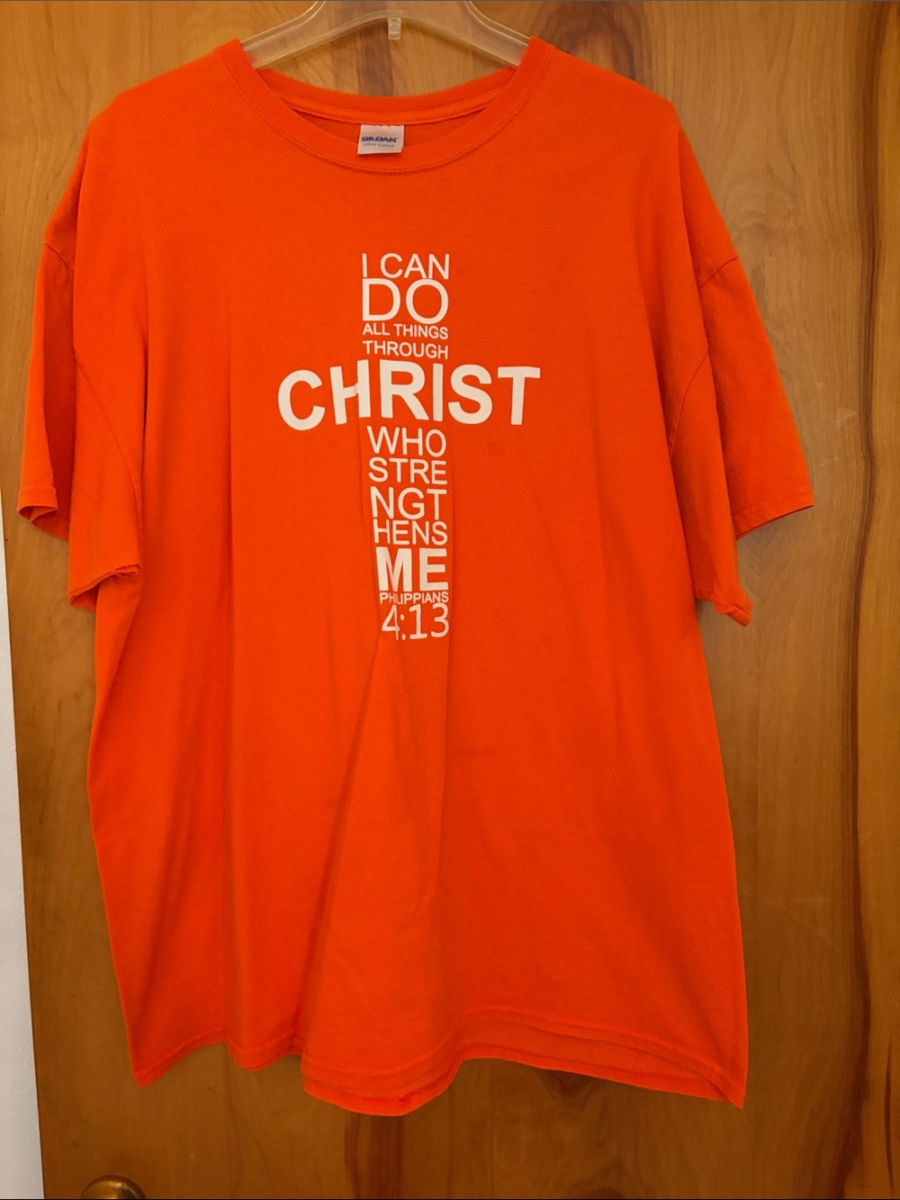 Gildan Orange Short-Sleeve Faith Tee with White Cross Text
